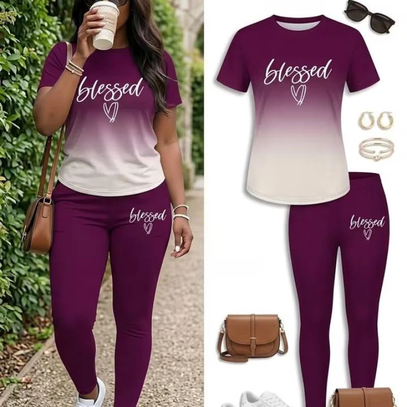 Conjunto de 2 peças para mulher, primavera/verão, casual, gola redonda,