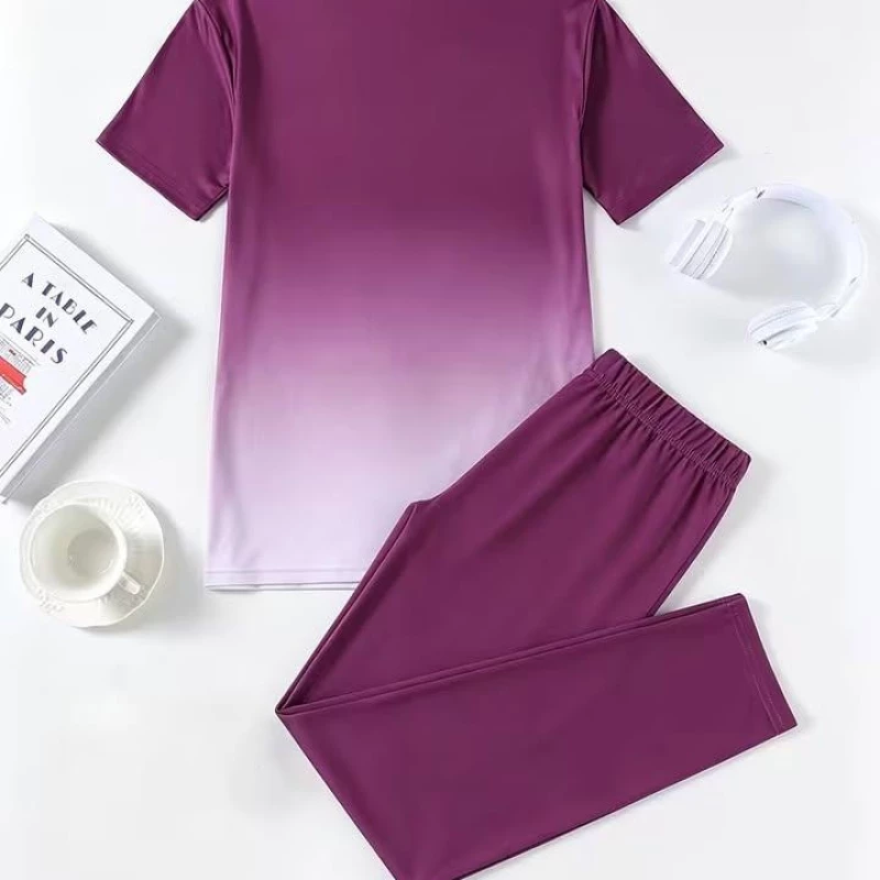 Conjunto de 2 peças para mulher, primavera/verão, casual, gola redonda,